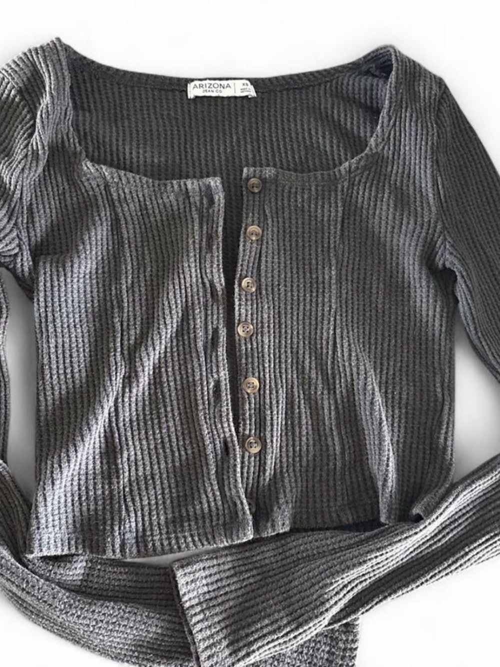 Arizona Jean Company Charcoal Ribbed Button-Front Top